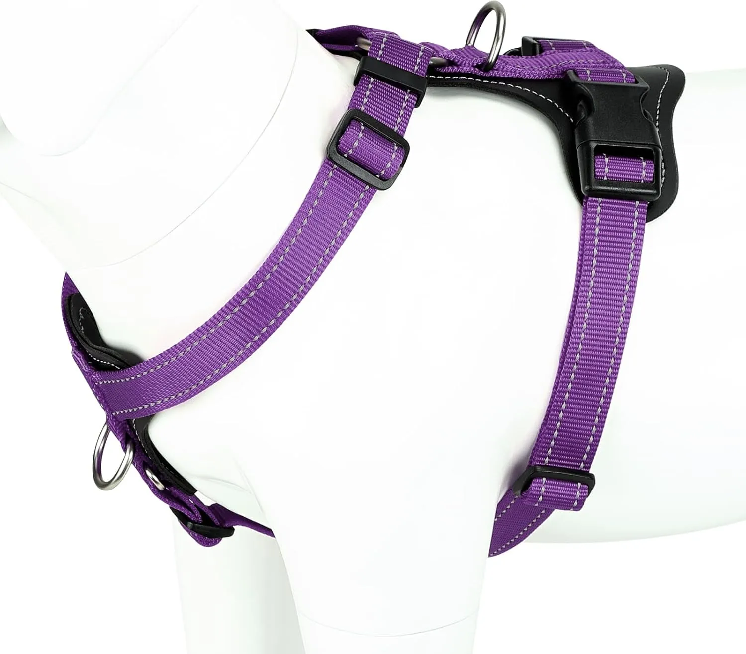 Plutus Pet Adjustable No Pull Dog Harness with Leather Accents, Heavy Duty Reflective Nylon Vest for Training, Hiking, Easy Walk Harness for Small, Medium, Large Dogs (Purple, L)