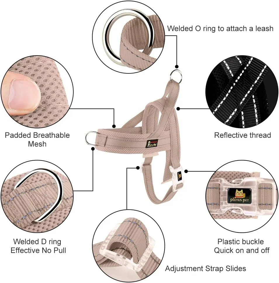Plutus Pet No Pull Dog Harness with Breathable Mesh Padded, Adjustable Reflective Escape Proof Dog Harness, Quick Fit Dog Vest Harness for Small Medium Large Dogs(M, Beige)