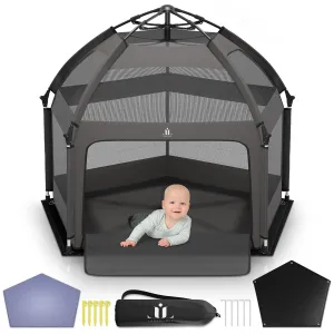 Pop-Up Playpen for Babies & Toddlers Foldable With Canopy (UPF 50), Self-Inflating Playmat, Wind Shade & Carry Bag Durable Baby Beach Tent, Outdoor