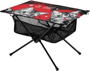 Portable Camping Table Valentine Cute Cats in Red Heart Outdoor Foldable Camp Tables for Outside, Camping, Hiking, Tailgating