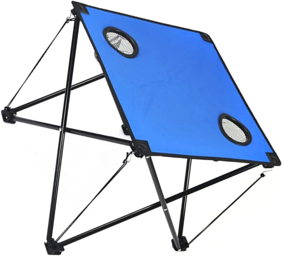 Portable Folding Camping Table with Cup Holders Lightweight and Compact Design for Outdoor Picnics Beach Parties and Bbqs Blue