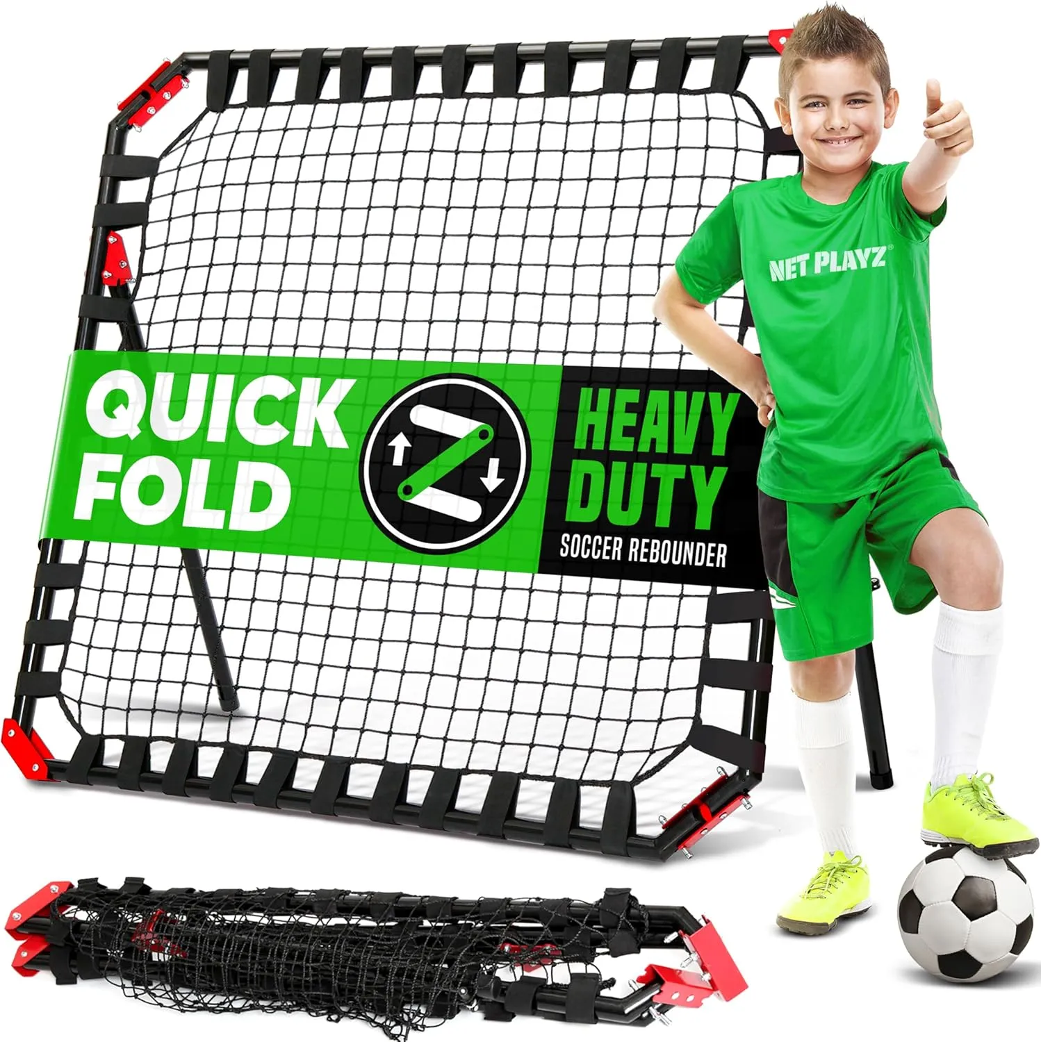Portable Soccer Rebounder, 4 Ft x 4 Ft, Easy Set Up, Sturdy Metal Tube, with Quick Folding Design, No Assembly Needed, Multi Angle Adjustment, Carry Bag Included