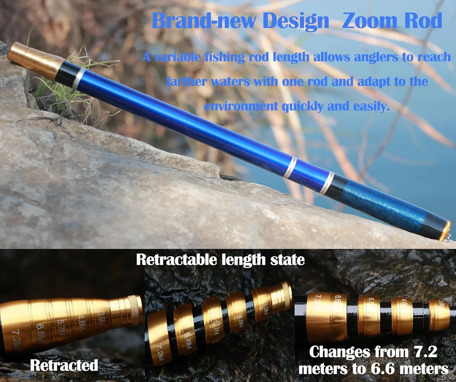 Premium Carbon Fiber Tenkara Rod Fishing Rod 8:2 Action-Lightweight Collapsible Bass Crappie Stream Telescopic Rod 23FT with Zoom Rod Ultralight Small Hand Rod