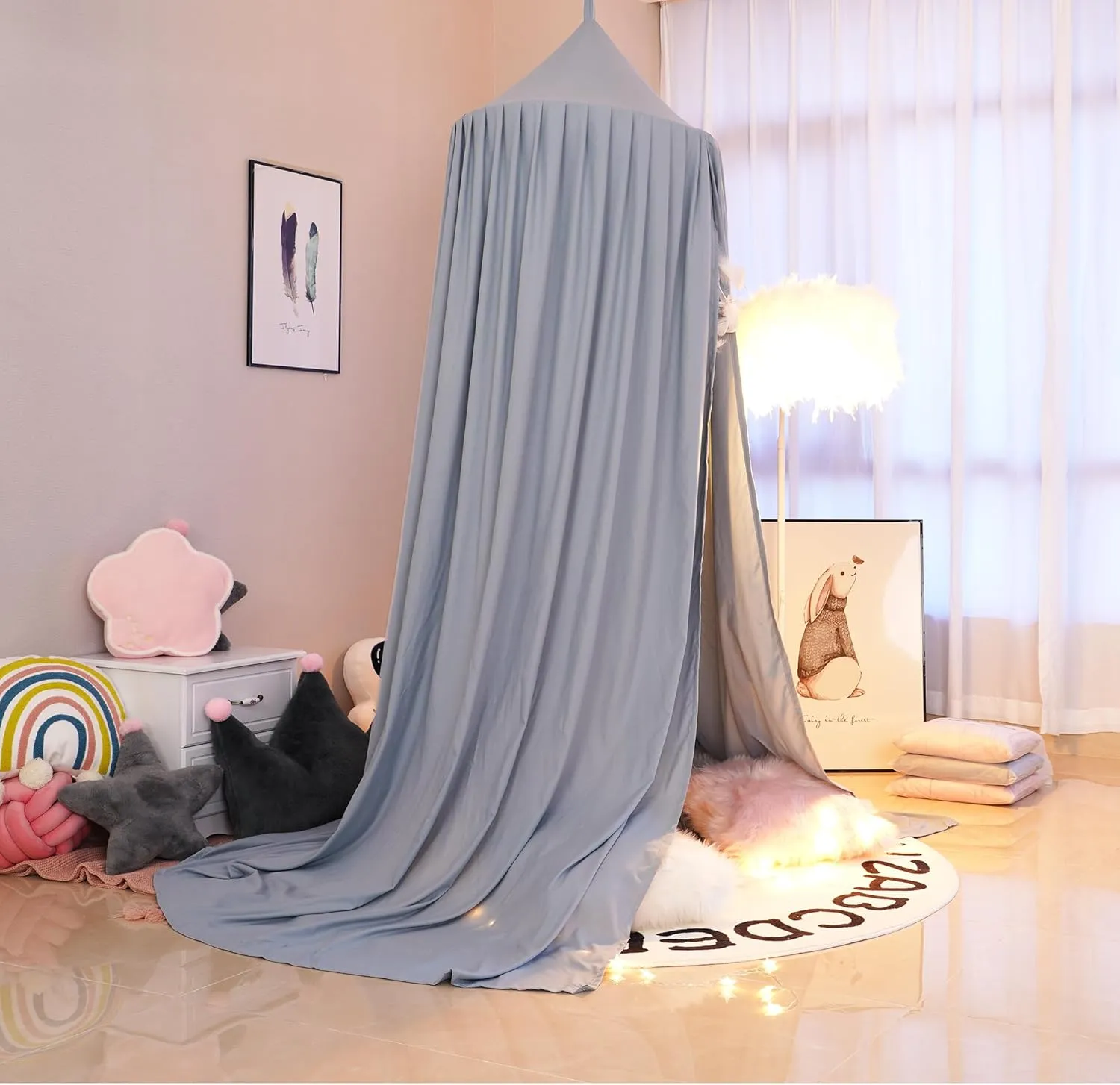 Princess Bed Canopy for Girls, Extra Large Hanging Canopy for Bed, Dreamy Play Tent for Girls Room Bedroom Decoration, Breathable Canopy Bed Curtain for Children Reading Nook - Pale Blue