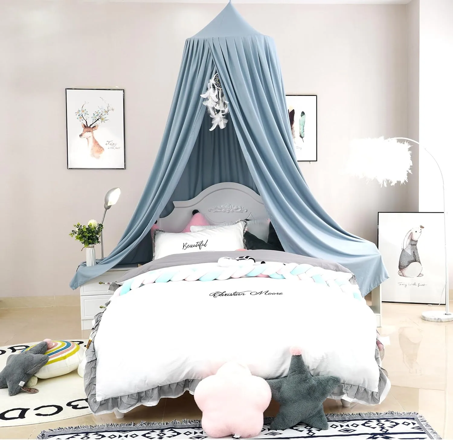 Princess Bed Canopy for Girls, Extra Large Hanging Canopy for Bed, Dreamy Play Tent for Girls Room Bedroom Decoration, Breathable Canopy Bed Curtain for Children Reading Nook - Pale Blue