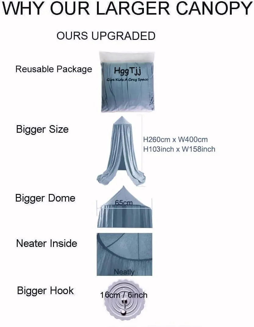 Princess Bed Canopy for Girls, Extra Large Hanging Canopy for Bed, Dreamy Play Tent for Girls Room Bedroom Decoration, Breathable Canopy Bed Curtain for Children Reading Nook - Pale Blue