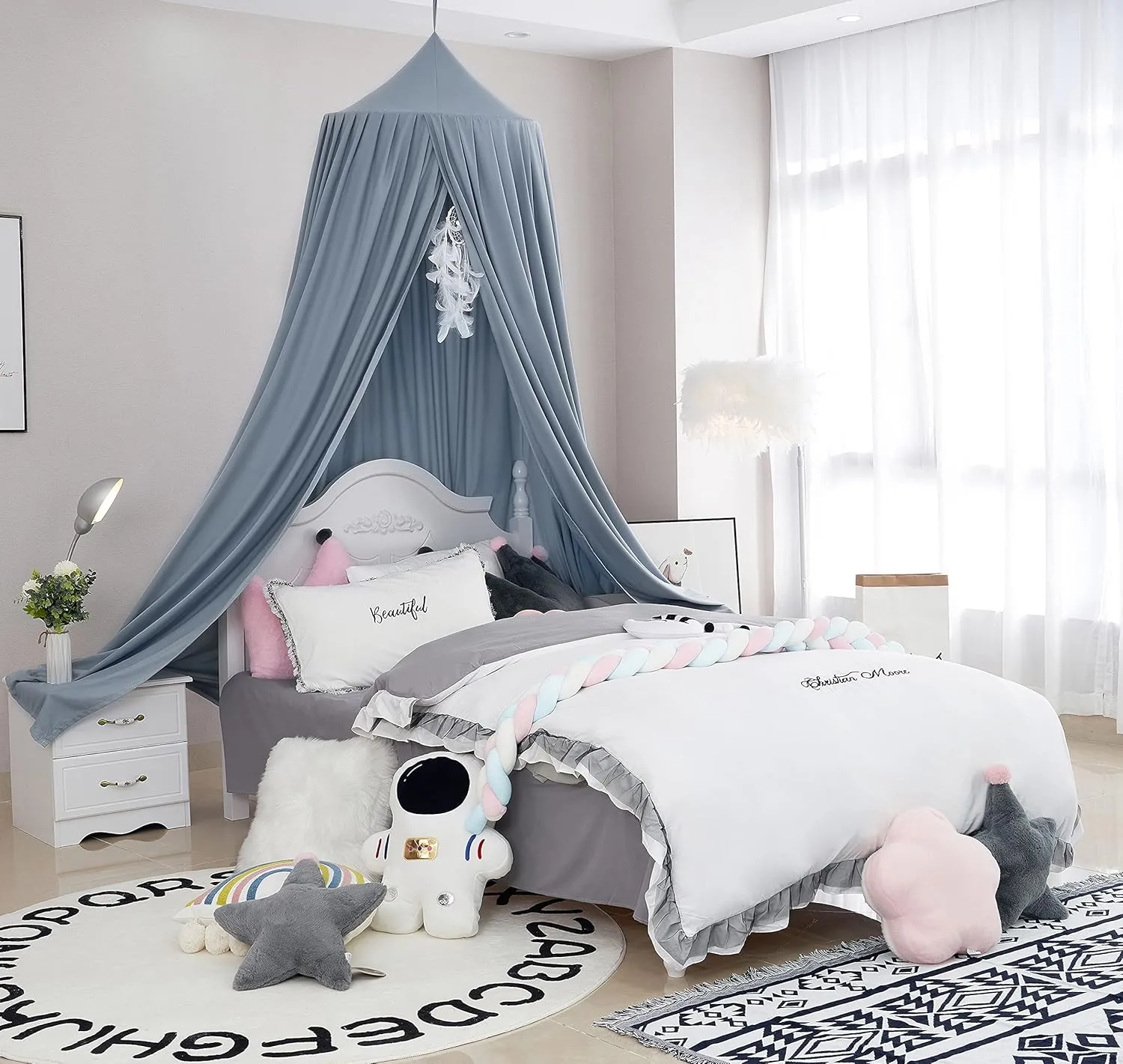Princess Bed Canopy for Girls, Extra Large Hanging Canopy for Bed, Dreamy Play Tent for Girls Room Bedroom Decoration, Breathable Canopy Bed Curtain for Children Reading Nook - Pale Blue