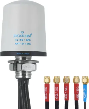 Proxicast 5-in-1 Combo Antenna 4x4 MIMO 5G   GPS - Vandal Resistant Low Profile Omnidirectional Hole Mount - 6 ft Coax - White - Compatible with Cradlepoint, Digi, Peplink & Sierra (ANT-121-T44G-W-06)