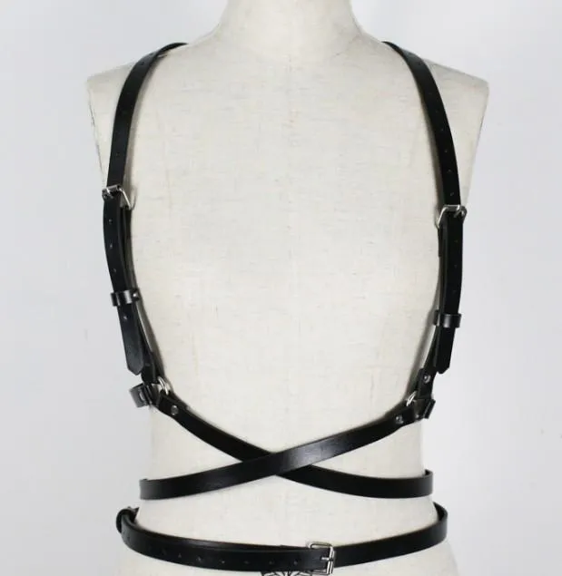 PU leather adjustable buckle harness top