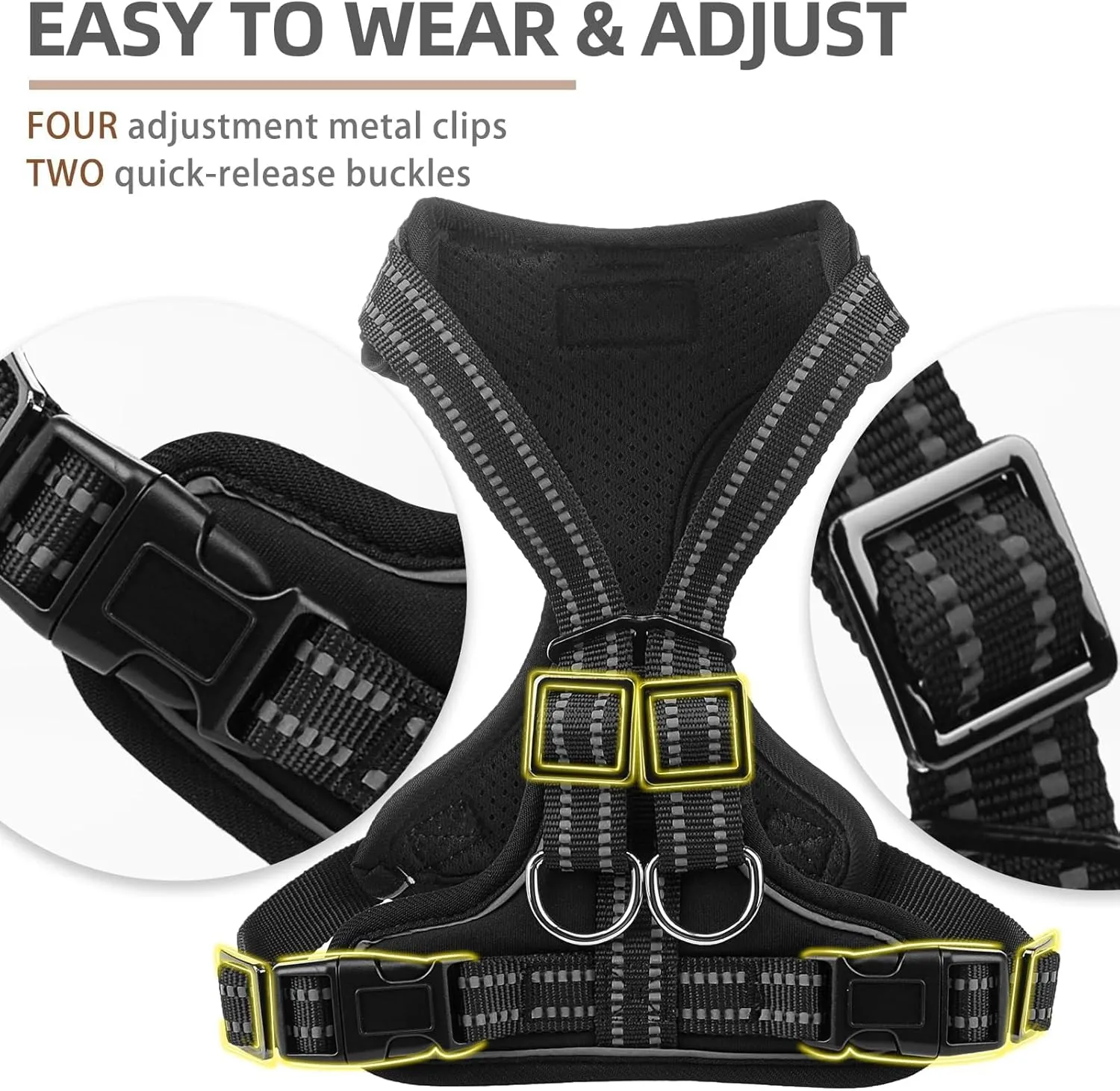 PUPTECK Dog Harness and Leash Set for Small Medium Sized Dogs, No Pull Dog Harness for Walking Training, Adjustable Reflective Puppy French Bulldog Frenchie Harness Soft Padded Vest, Black, L