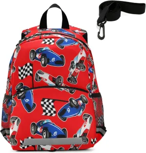 QUGRL Sports Cars Kids Backpack with Leash Harness Red Racecar Toddler Backpack for Boys Childish Kindergarten Child Schoolbag Preschool Nursery Baby Travel Bag for Girls 3-8 Years