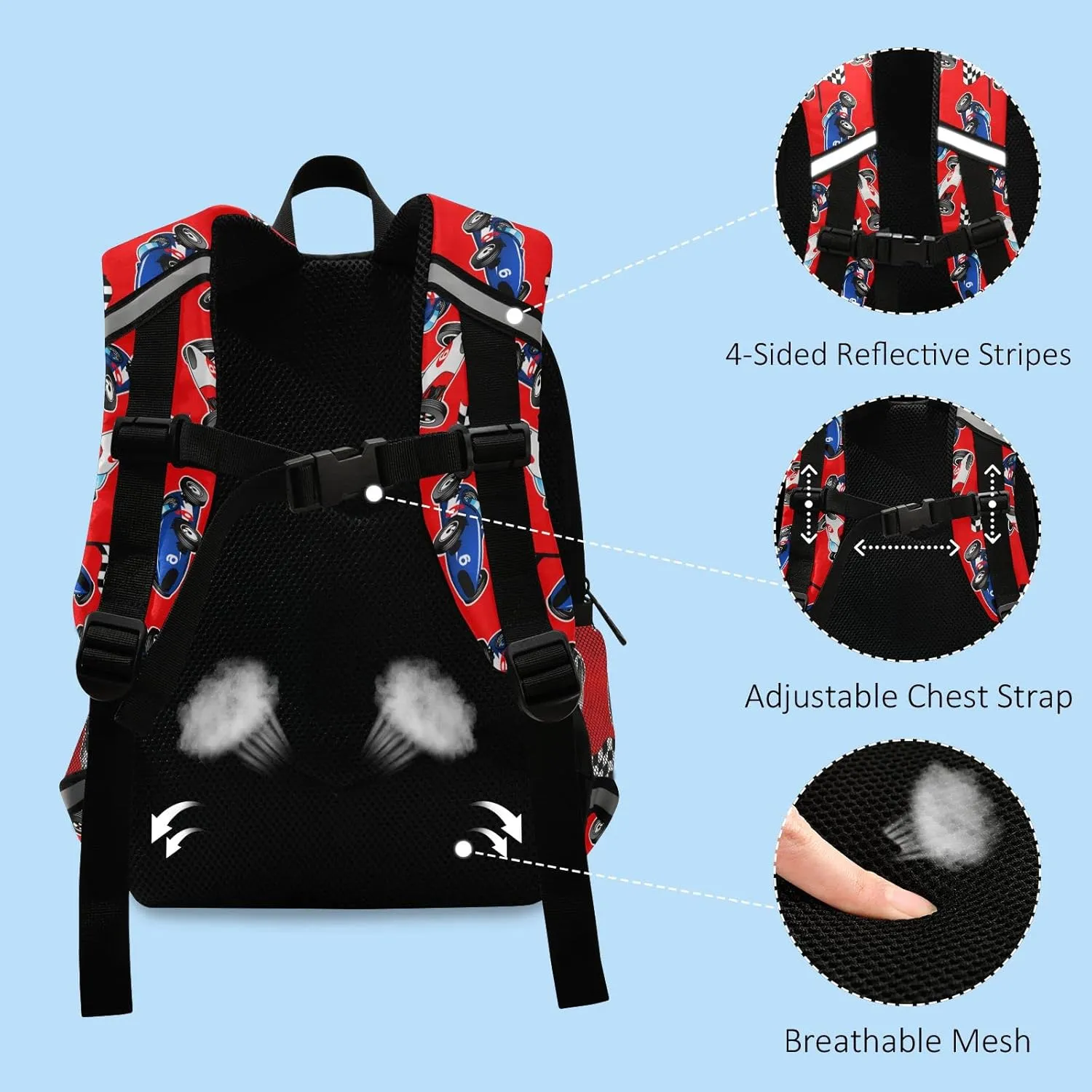 QUGRL Sports Cars Kids Backpack with Leash Harness Red Racecar Toddler Backpack for Boys Childish Kindergarten Child Schoolbag Preschool Nursery Baby Travel Bag for Girls 3-8 Years