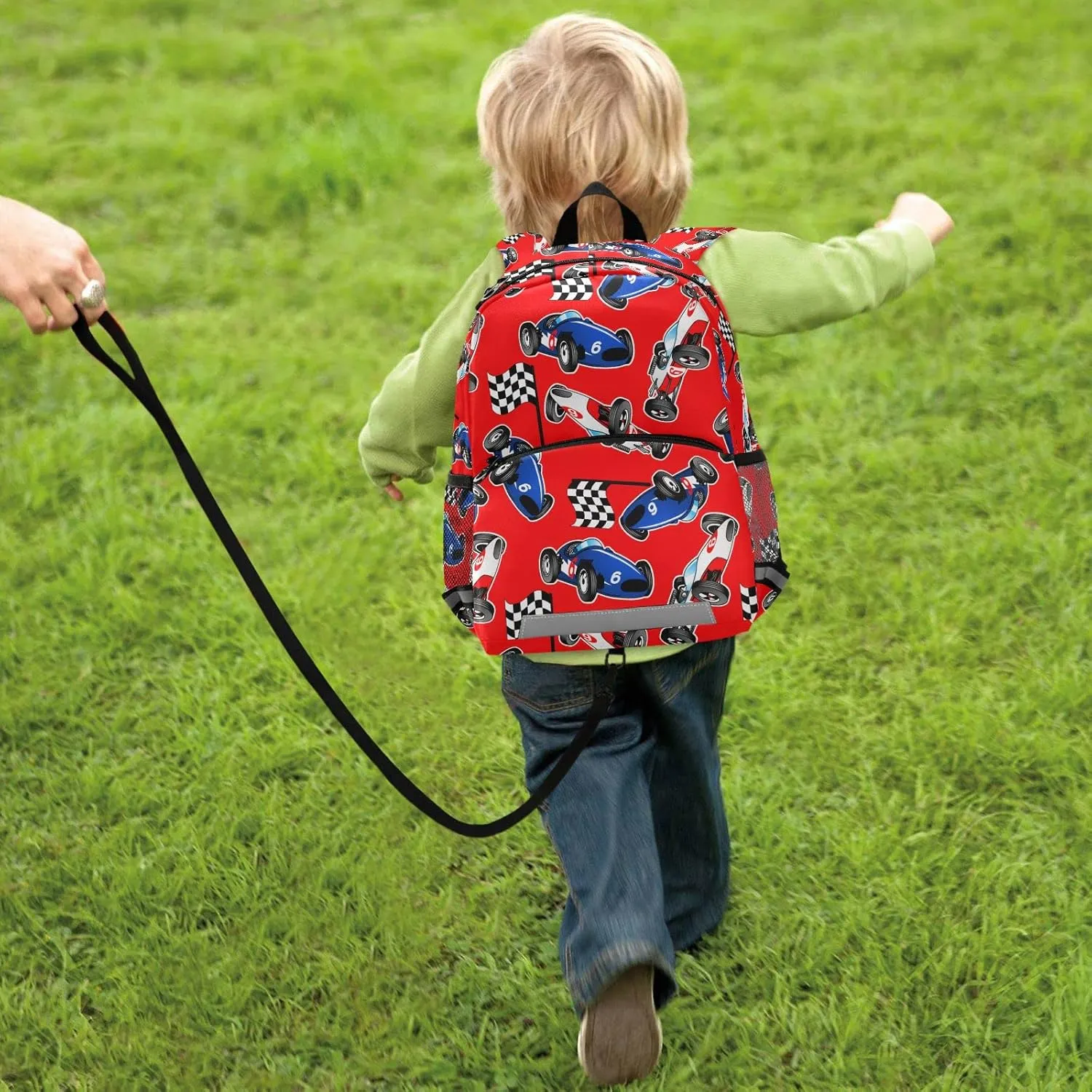 QUGRL Sports Cars Kids Backpack with Leash Harness Red Racecar Toddler Backpack for Boys Childish Kindergarten Child Schoolbag Preschool Nursery Baby Travel Bag for Girls 3-8 Years