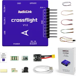 Radiolink Crossflight Flight Controller, OSD Integrated 10CH PWM Output FC with 2-12S Module Power, Vibration Damping by Software for FPV Drone/3-8 Axis/VTOL Plane/Helicopter/Car/Boat/Submarine/Robot