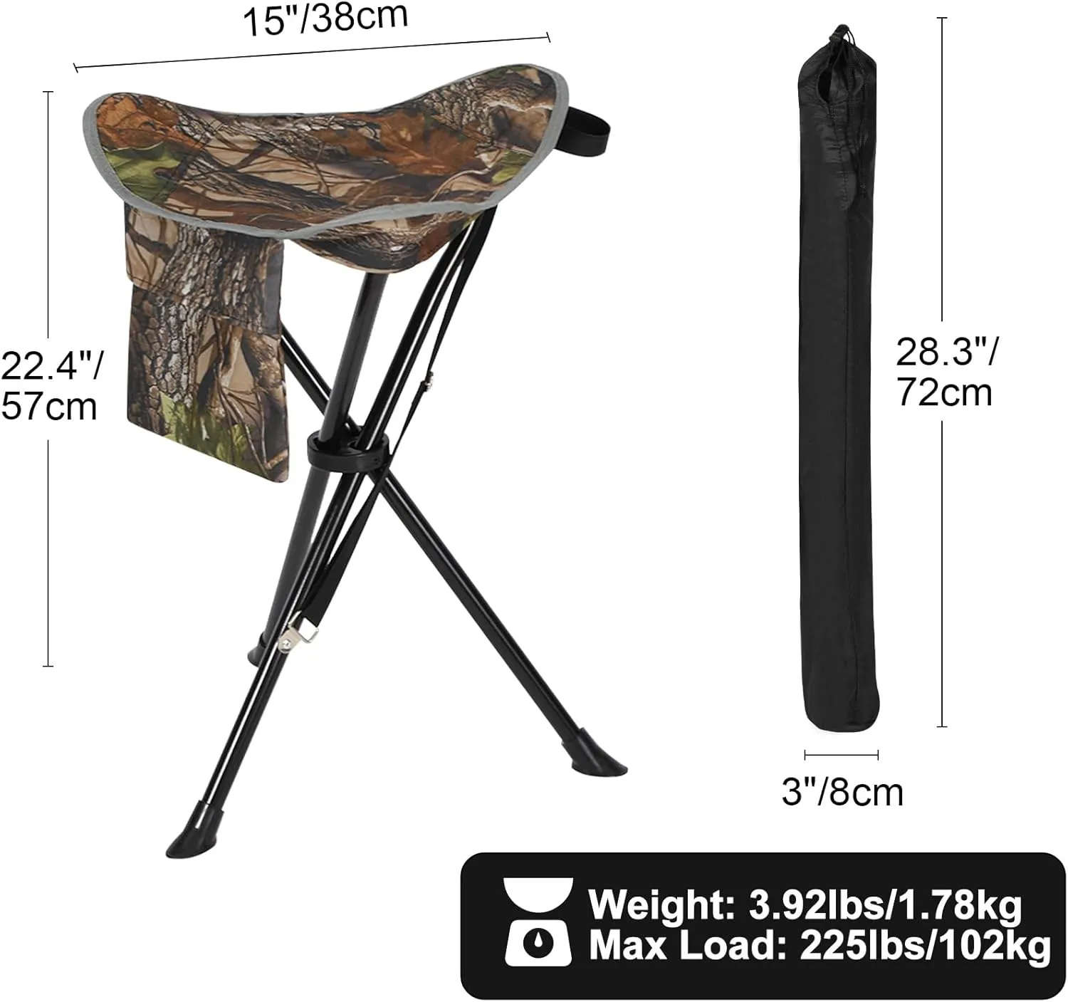 REDCAMP 2 Pack Extra Tall Folding Tripod Stools for Adults, Lightweight Portable Camping Stools for Blinds, Small Tripod Chairs for Fishing Backpacking Travel