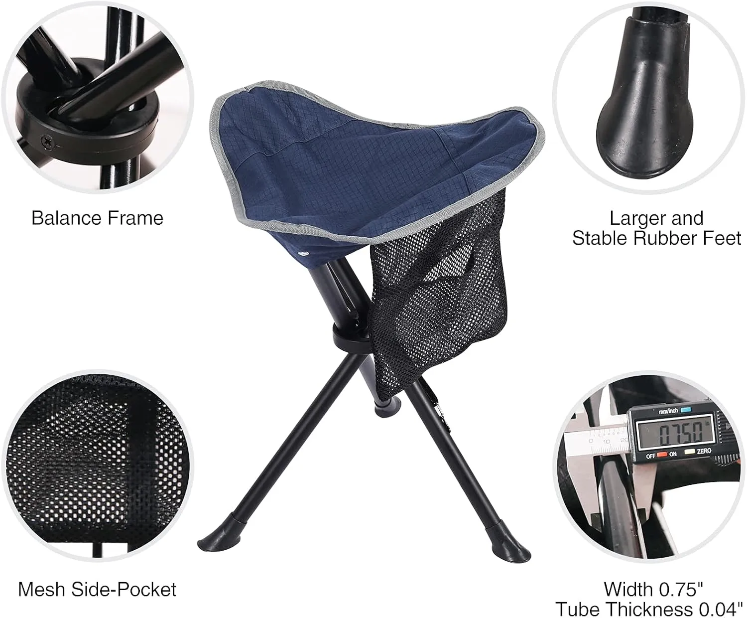 REDCAMP 2 Pack Folding Camping Stools for Adults Heavy Duty, Lightweight Portable Tripod Chairs Seats for Fishing Hunting Backpacking Traveling, Blue