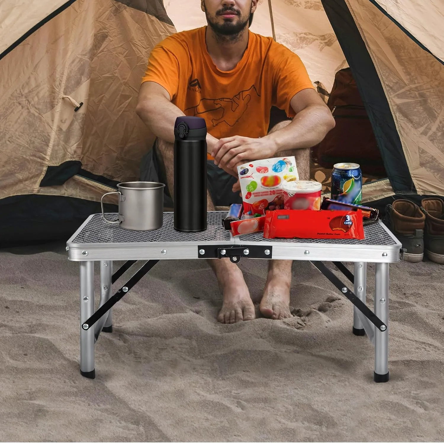 RedSwing Folding Grill Table, Lightweight Height Adjustable Aluminum Table with Mesh Desktop and Mesh Bag for Outdoor Camping Picnic BBQ, 2 Feet, Sliver