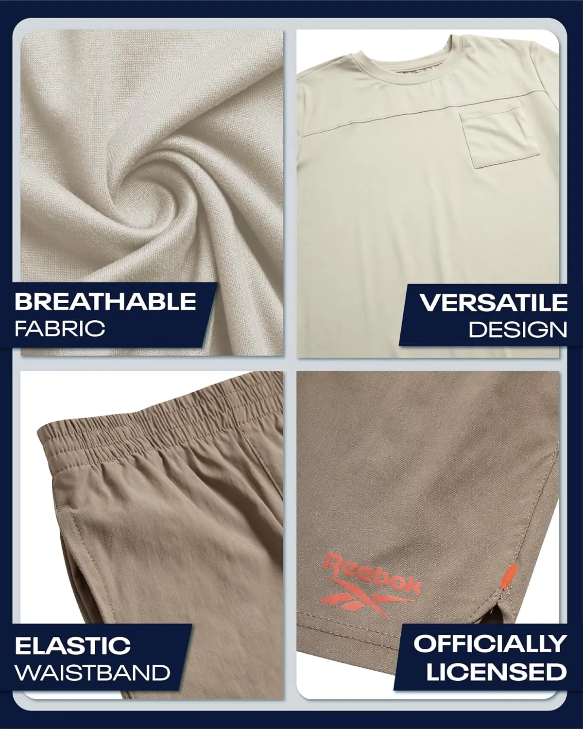 Reebok Boys Athletic Shorts Set - 2 Piece Summer Clothes Outfit with Pocket Tee and Boys Running Shorts for Active Kids