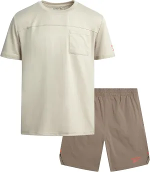 Reebok Boys Athletic Shorts Set - 2 Piece Summer Clothes Outfit with Pocket Tee and Boys Running Shorts for Active Kids