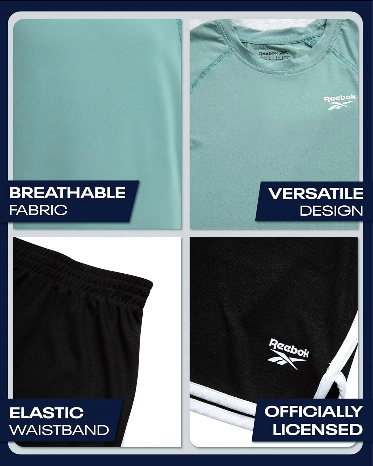Reebok Boys Athletic Shorts Set - 3 Piece Summer Clothes Outfit with Graphic Tees and Boys Running Shorts for Active Kids