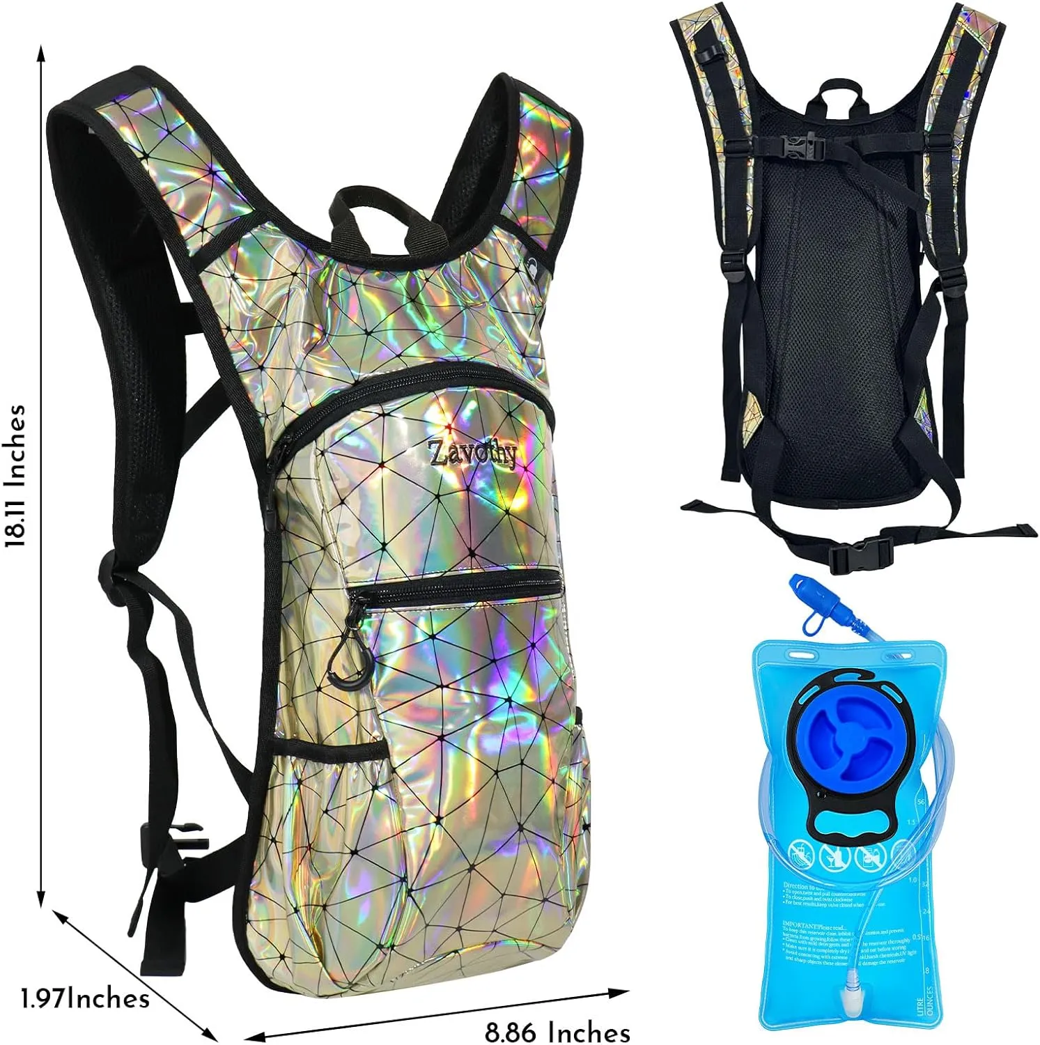 Reflective Hydration Backpack, Hydration Pack - Water Backpack with 2L/3L Hydration Bladder, Essential for Festivals - Rave Hydration Pack for Hiking, Running, Cycling, and Festivals