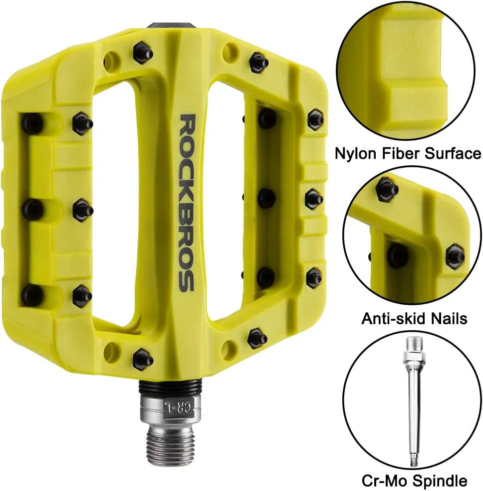 ROCKBROS MTB Pedals Mountain Bike Pedals Lightweight Nylon Fiber Bicycle Platform Pedals for BMX MTB 9/16"