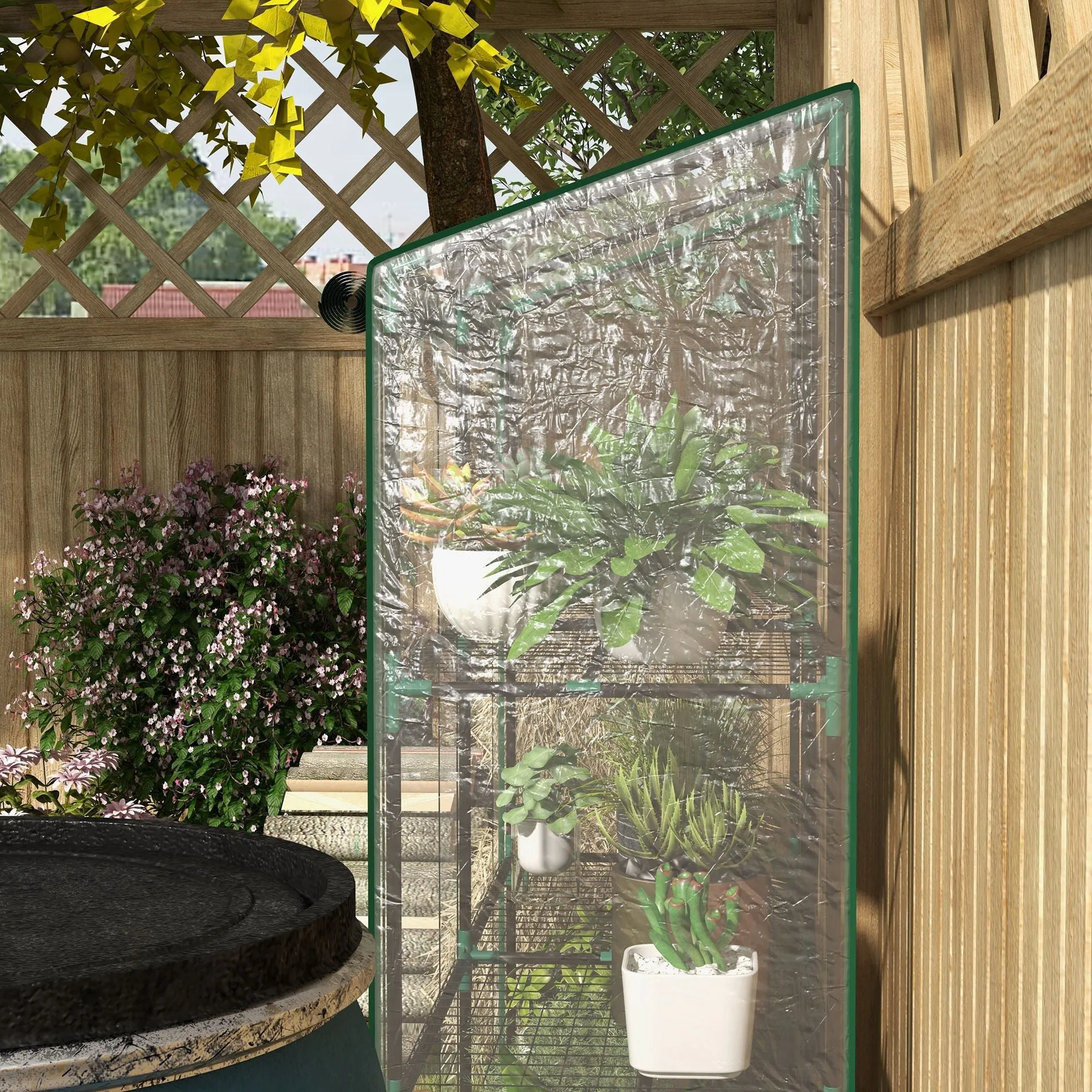 Rootz 3-Tier Mini Greenhouse - Compact Plant Stand - Garden Shelter - Protects Crops - 143L x 46W x 141/151H cm
