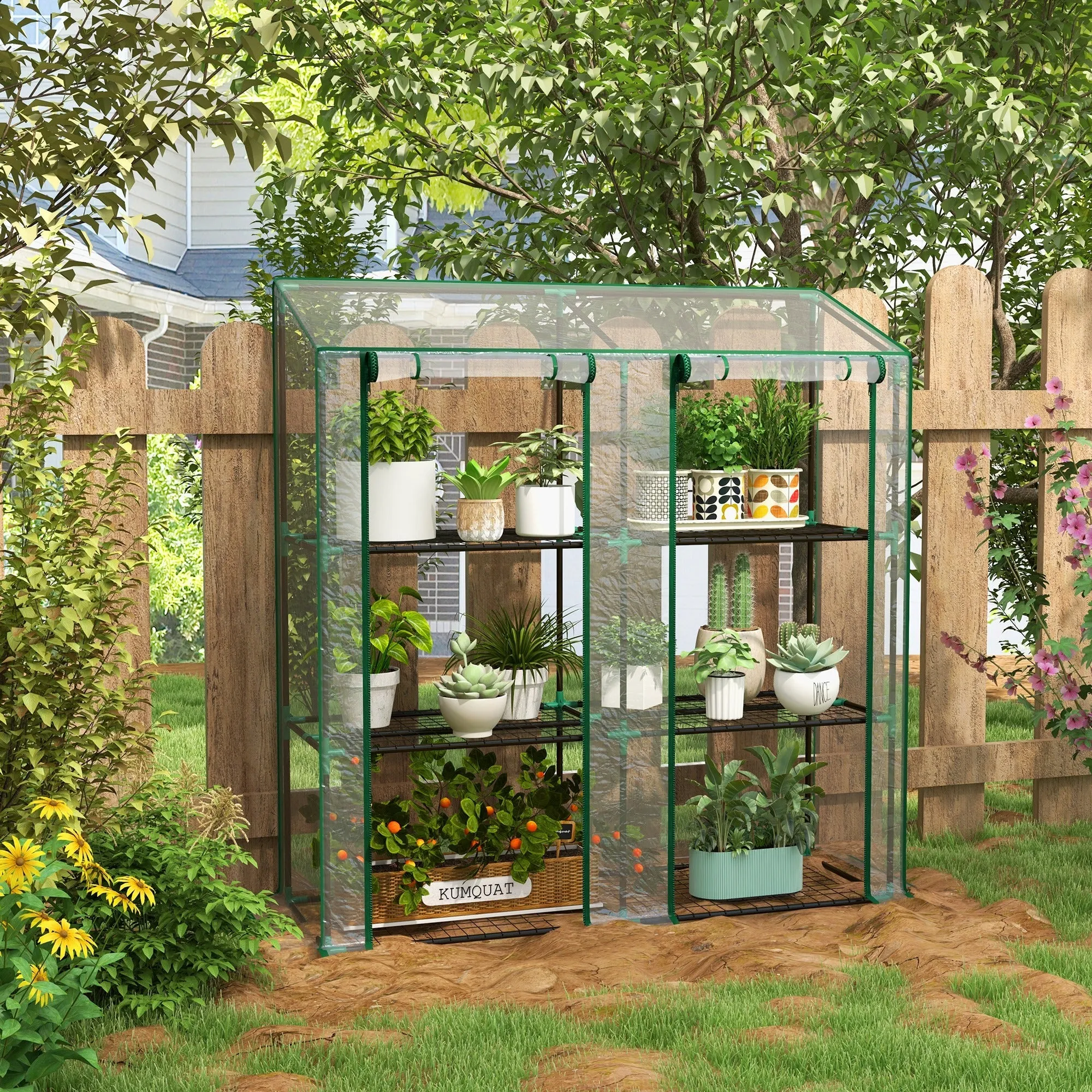 Rootz 3-Tier Mini Greenhouse - Compact Plant Stand - Garden Shelter - Protects Crops - 143L x 46W x 141/151H cm