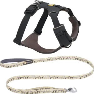 Ruffwear, Front Range Dog Harness and Leash, Reflective and Padded, No Pull Harness and 5-ft Leash with Padded Handle for Walking, Basalt Gray and Mountains Logo