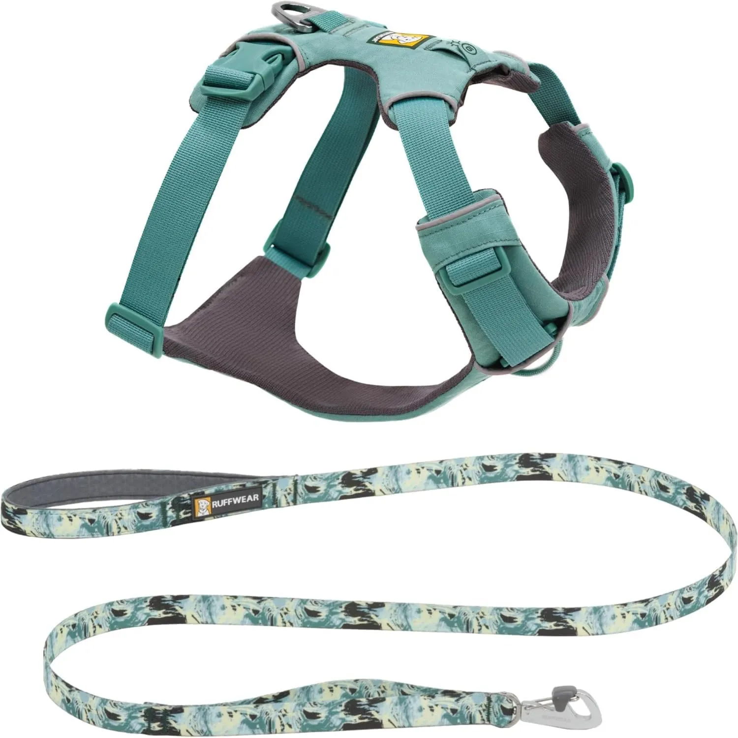 Ruffwear, Front Range Dog Harness and Leash, Reflective and Padded, No Pull Harness and 5-ft Leash with Padded Handle for Walking, River Rock Green & Sweeping Sage