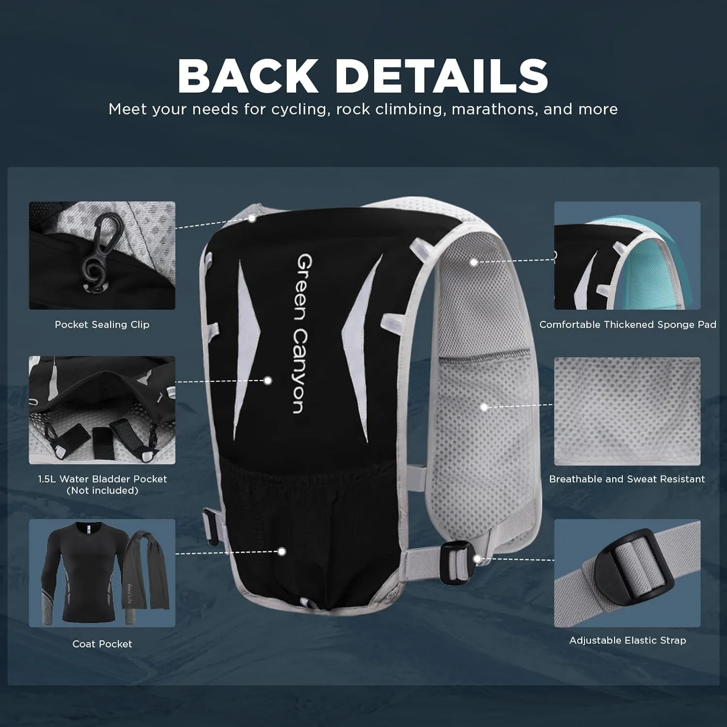 Running Hydration Vest for Women Men: Adjustable Hydration Pack Backpack with 500ml Soft Flask, Lightweight Breathable Running Water Vest for Marathon Jogging Cycling Hiking