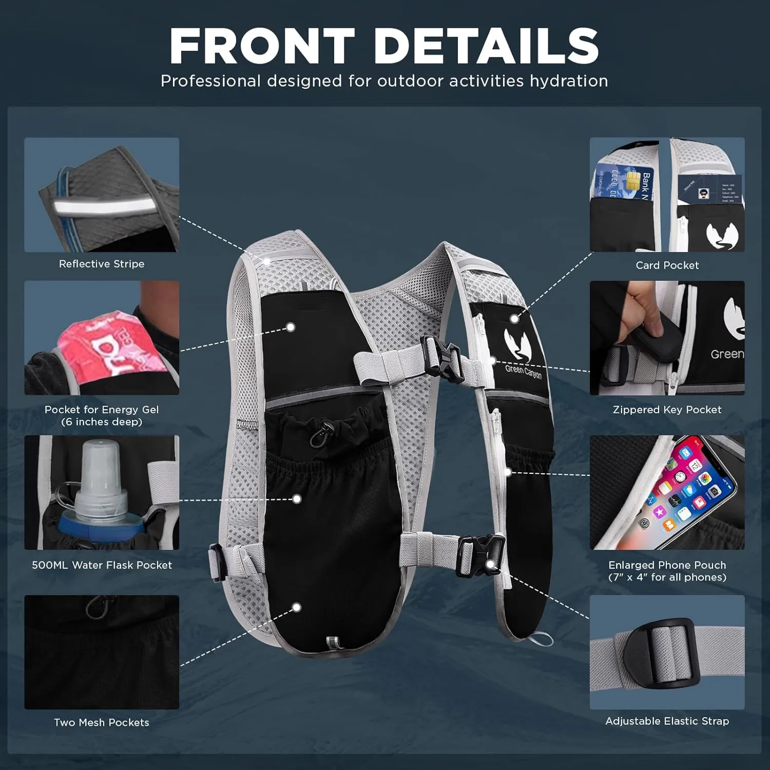 Running Hydration Vest for Women Men: Adjustable Hydration Pack Backpack with 500ml Soft Flask, Lightweight Breathable Running Water Vest for Marathon Jogging Cycling Hiking
