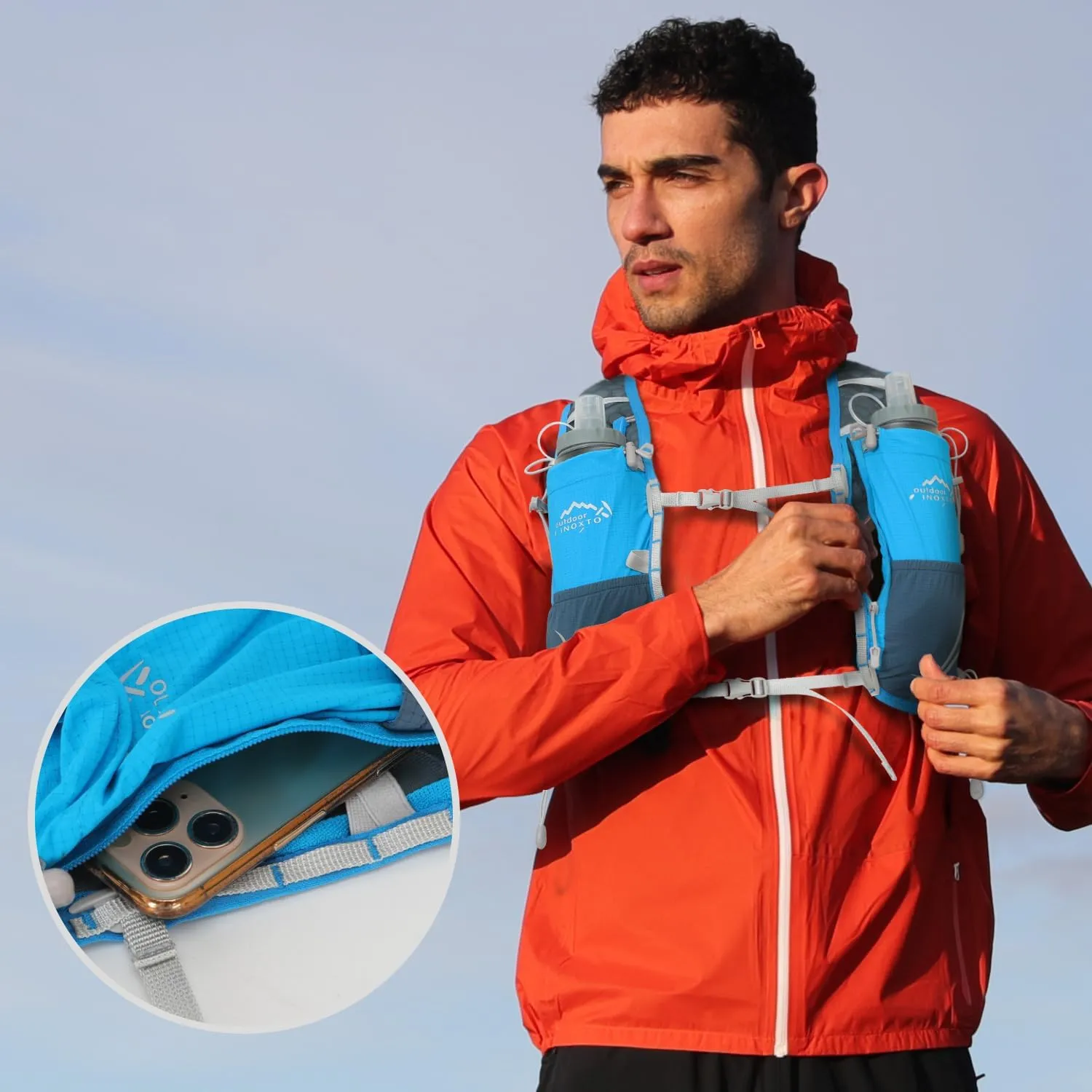 Running Vest for Women Men, Adjustable Chest Straps Running Hydration Vest with 500ml Soft Flask, Lightweight Breathable Reflective Hydration Backpack for Hiking