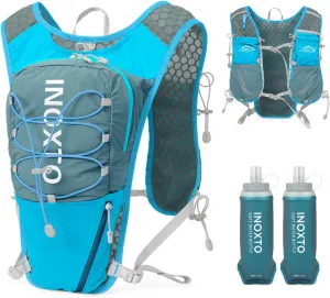 Running Vest for Women Men, Adjustable Chest Straps Running Hydration Vest with 500ml Soft Flask, Lightweight Breathable Reflective Hydration Backpack for Hiking