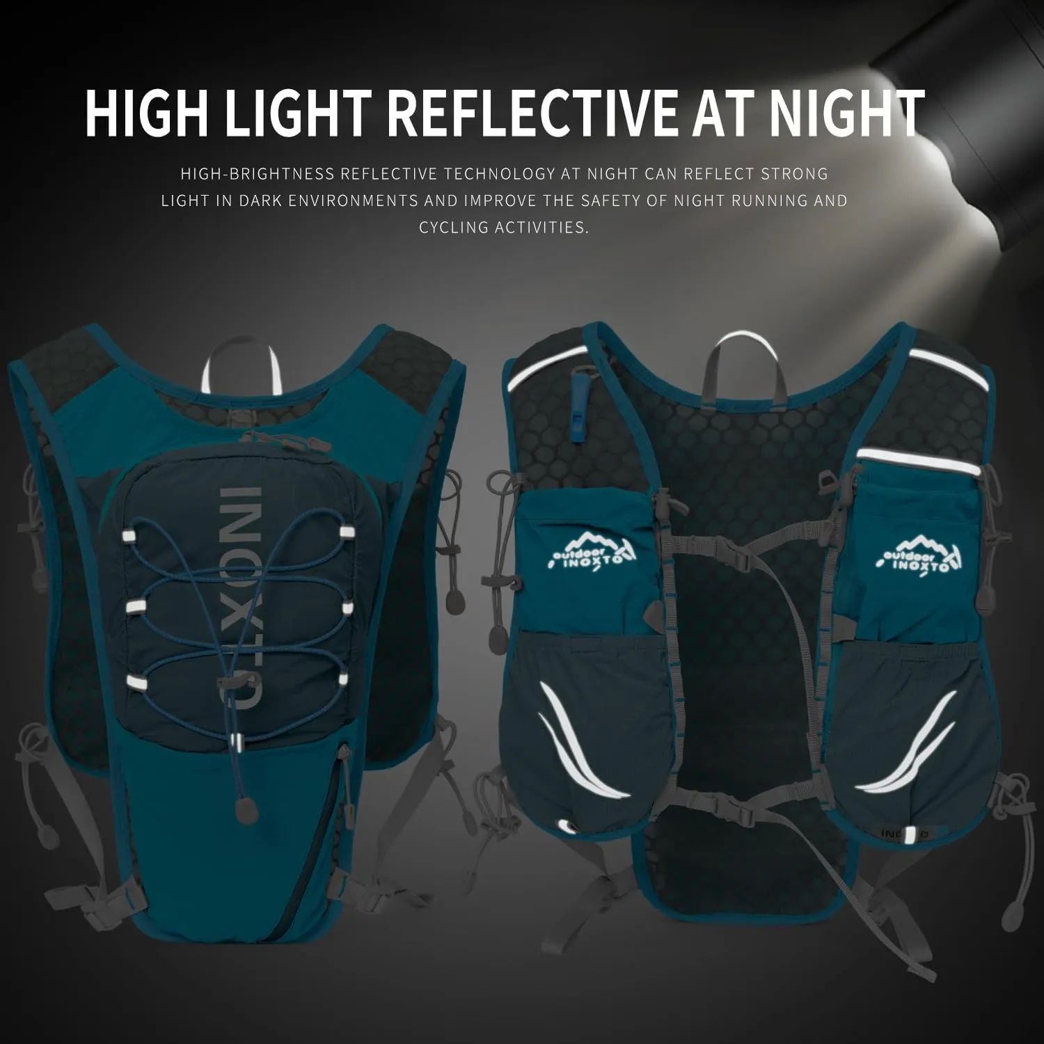 Running Vest for Women Men, Adjustable Chest Straps Running Hydration Vest with 500ml Soft Flask, Lightweight Breathable Reflective Hydration Backpack for Hiking