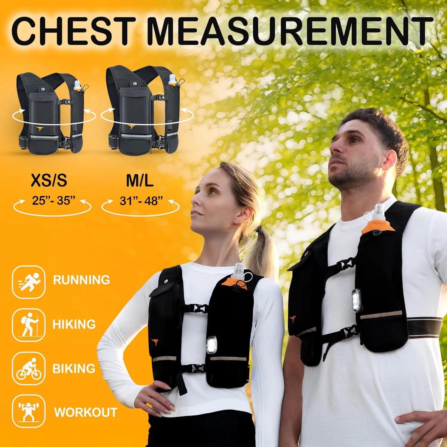 Running Vest for Women Men - Reflective Running Hydration Vest with 500ml Soft Water Bottle, Phone Holder, 2 LED Lights USB Rechargeable - 7 Pockets Runners Backpack Trail Jogging Marathon