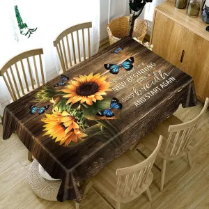 Rustic Rectangle Tablecloth Spill Proof Waterproof Butterflies Table Cover Table Decor Cover, Farmhouse Sunflower Table Clo Brown and Yellow 54x70.9 inches(140x180cm)