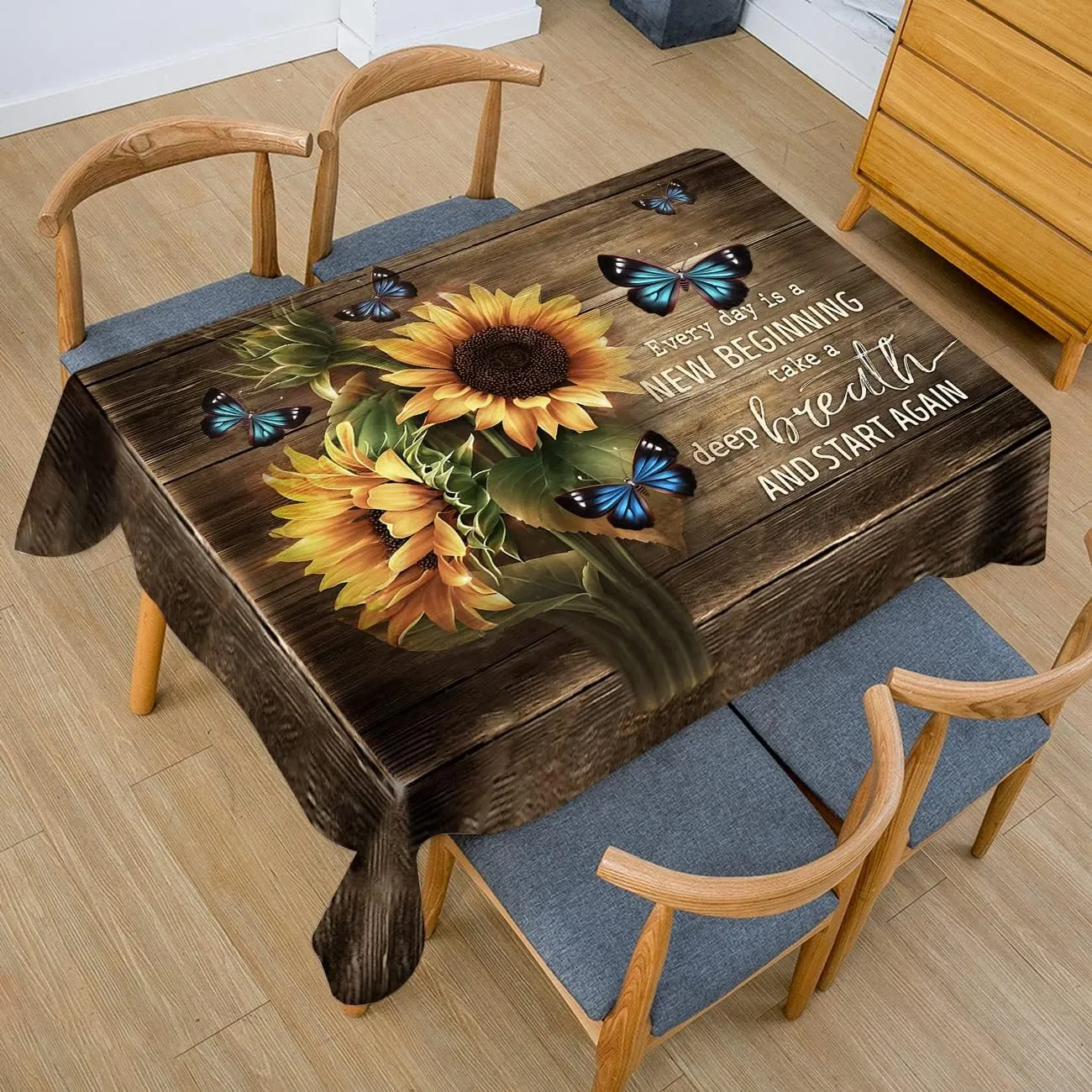 Rustic Rectangle Tablecloth Spill Proof Waterproof Butterflies Table Cover Table Decor Cover, Farmhouse Sunflower Table Clo Brown and Yellow 54x70.9 inches(140x180cm)