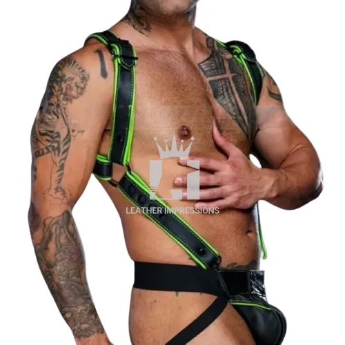 Seductive Mens Leather Body Harness and Jockstrap