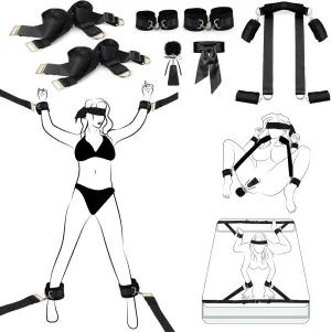Sex Bondage BDSM Restraints Set Sex Toys Harness Straps Neck to Wrist Ankle Cuffs,Adjustable Bed Bondage Restraint Kit with Blindfold Tickler Feather,Bondage Gear & Accessories Sex Toy for Couple Play