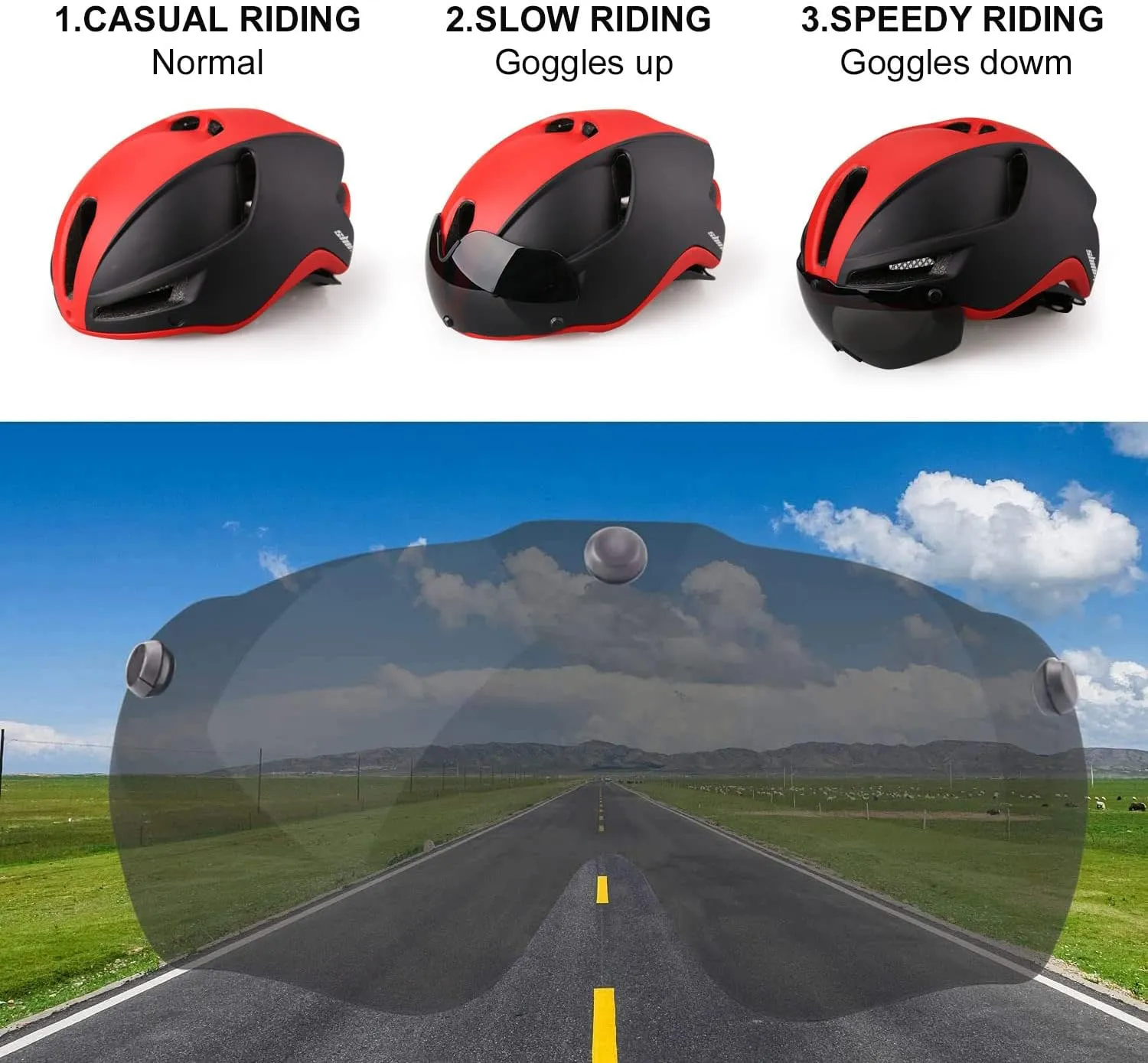 Shinmax Adult Bike Helmet,Bicycle Helmet with Removable Magnetic Goggles & USB Rechargeable LED Light Road Mountain Bike Helmet Adjustable Size Ultralight Cycling Helmet Men Women SM-T88