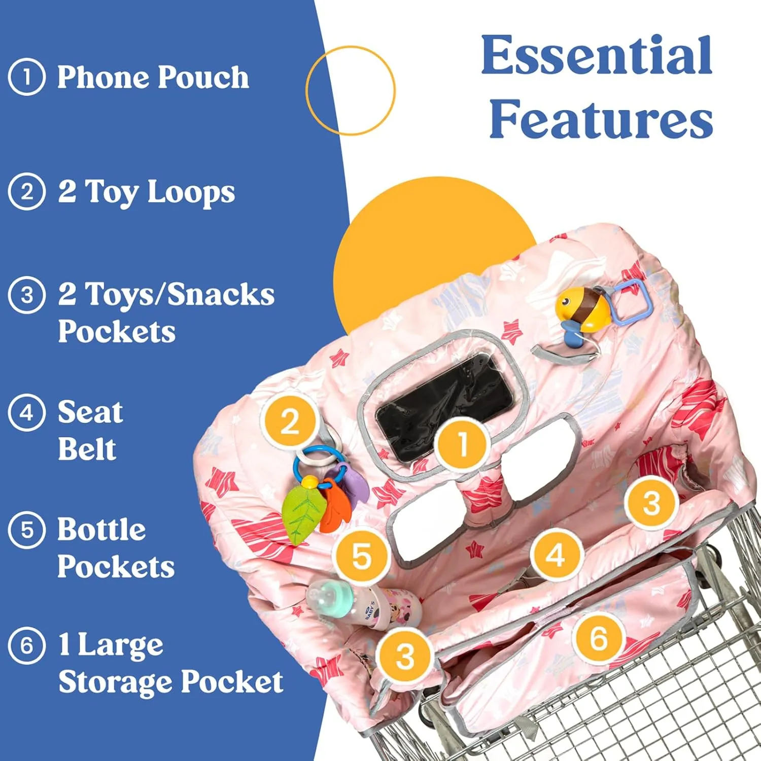 Shopping Cart Cover for Baby PILLANI, High Chair Cover for Restaurant Seat, Grocery Cart Cover for Baby Girl and Boy, Cotton Buggy Covers for Babies, Toddler Shopping Cart Cover