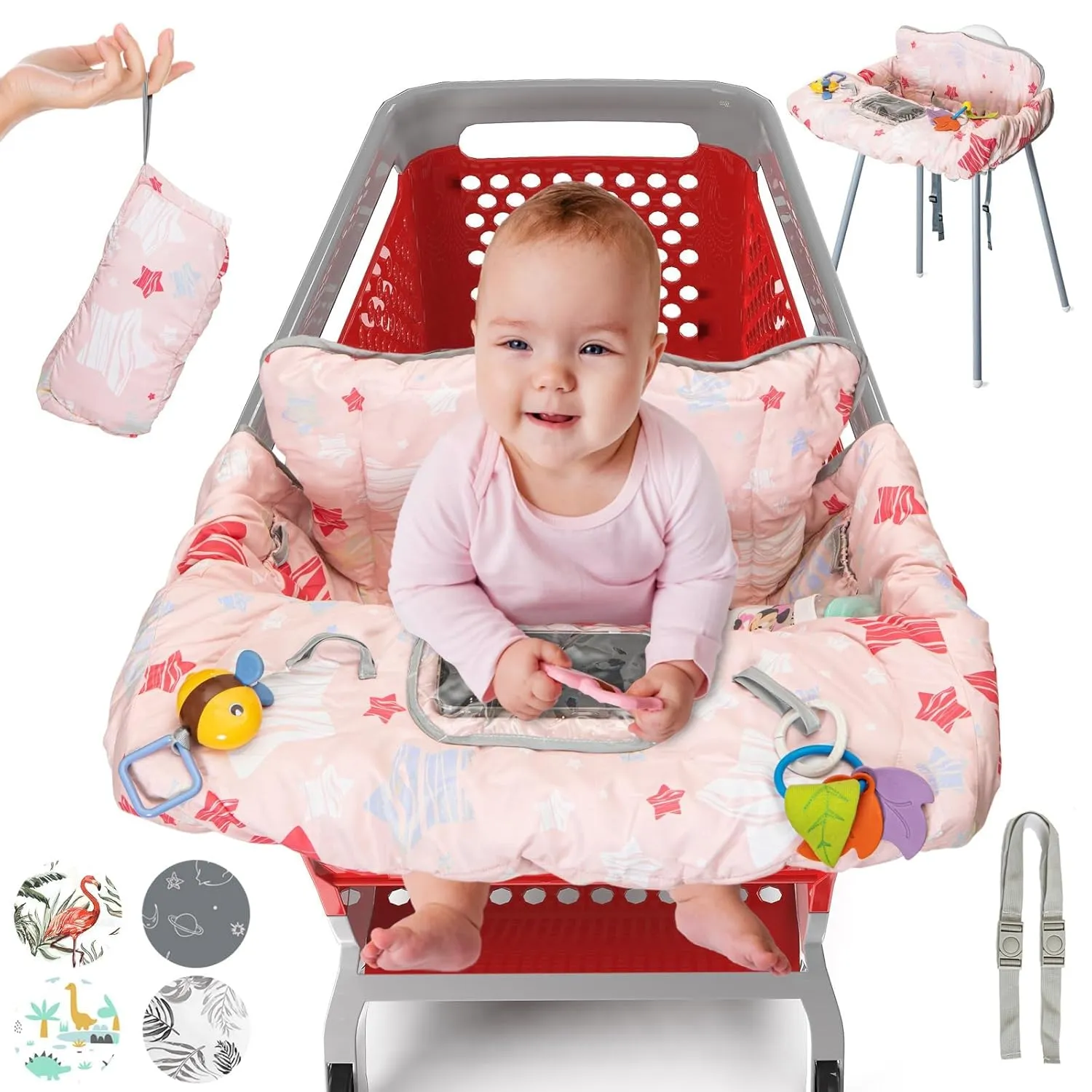 Shopping Cart Cover for Baby PILLANI, High Chair Cover for Restaurant Seat, Grocery Cart Cover for Baby Girl and Boy, Cotton Buggy Covers for Babies, Toddler Shopping Cart Cover