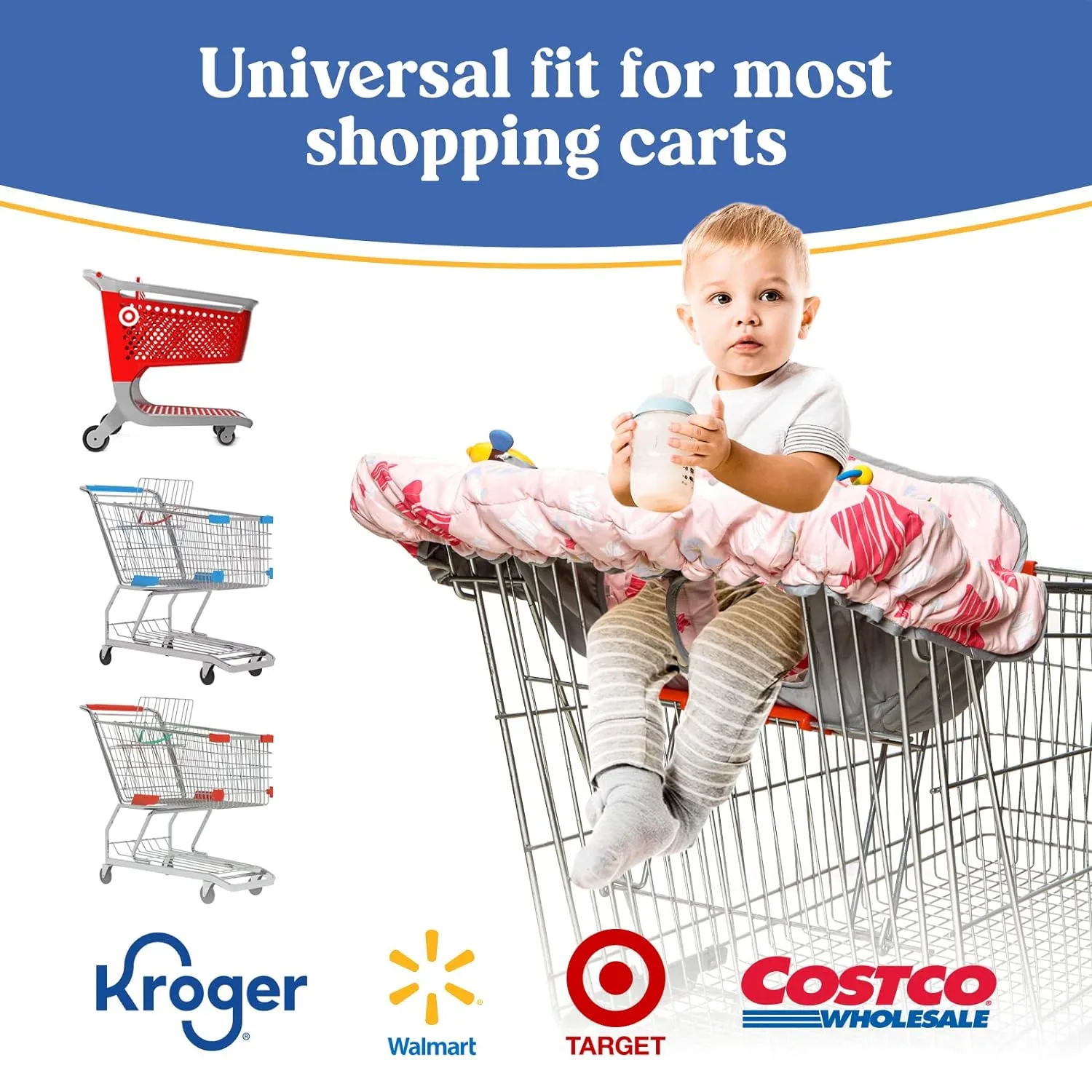 Shopping Cart Cover for Baby PILLANI, High Chair Cover for Restaurant Seat, Grocery Cart Cover for Baby Girl and Boy, Cotton Buggy Covers for Babies, Toddler Shopping Cart Cover