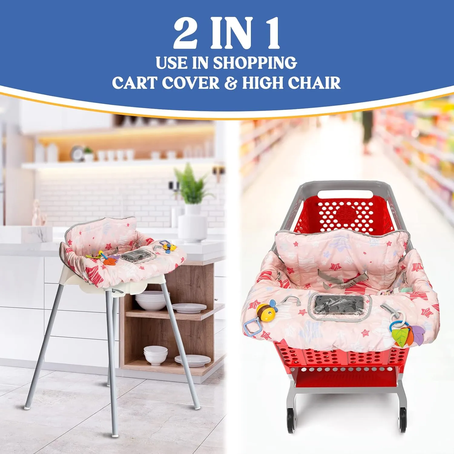 Shopping Cart Cover for Baby PILLANI, High Chair Cover for Restaurant Seat, Grocery Cart Cover for Baby Girl and Boy, Cotton Buggy Covers for Babies, Toddler Shopping Cart Cover