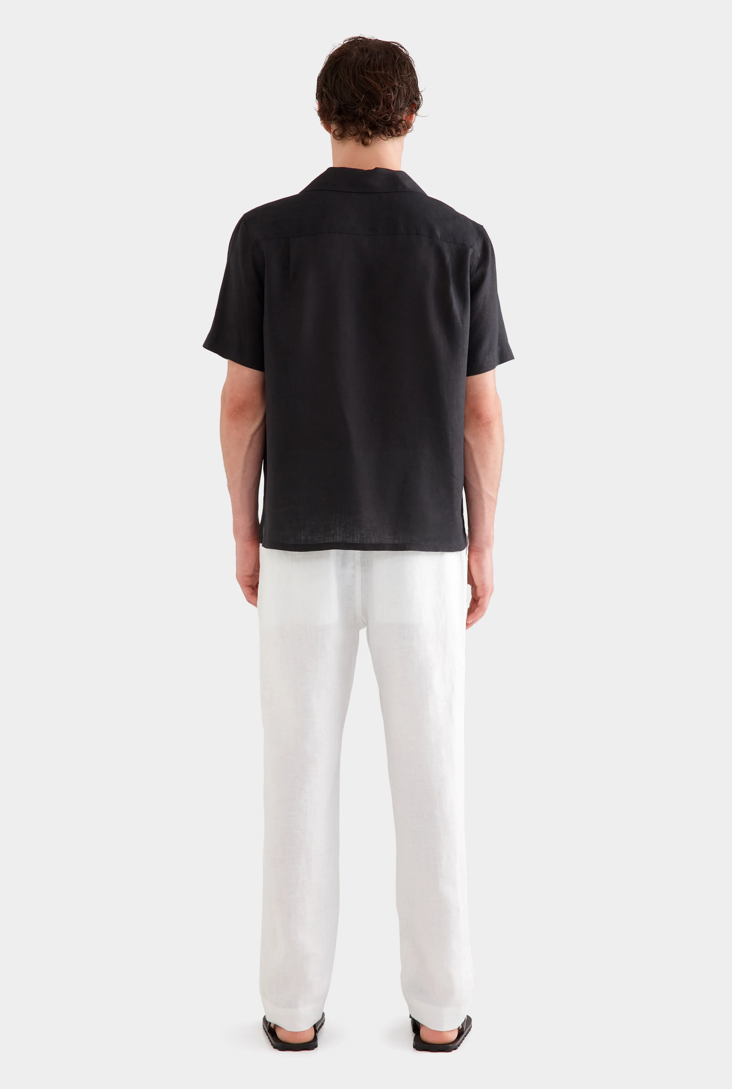 Short Sleeve Linen Camp Collar Shirt - Black