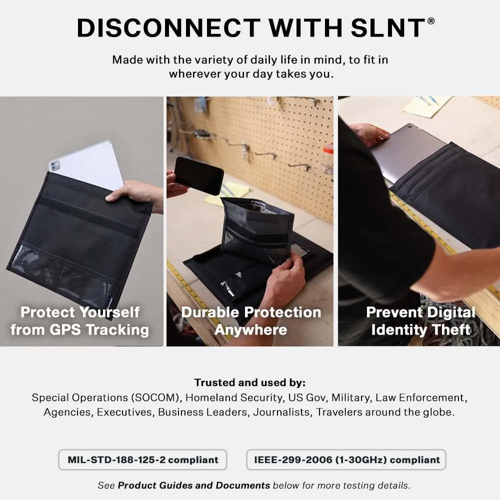 Silent Pocket Quick Access Smartphone Faraday Bag with SLNT Signal Blocking Technology - Weatherproof Nylon, Device Shielding for Tablets - Great for Travel, Privacy & Anti-Hacking (Black, Large)