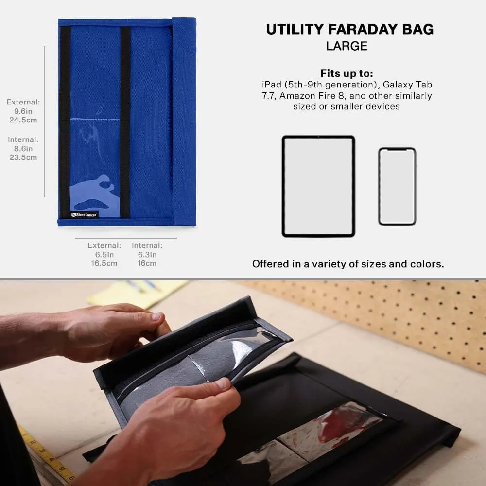 Silent Pocket SLNT Quick Access Smartphone Faraday Bag Technology - Weatherproof Signal Blocking Nylon, Device Shielding for Tablets for Travel, Privacy & Anti-Hacking (Royal Blue, Large)