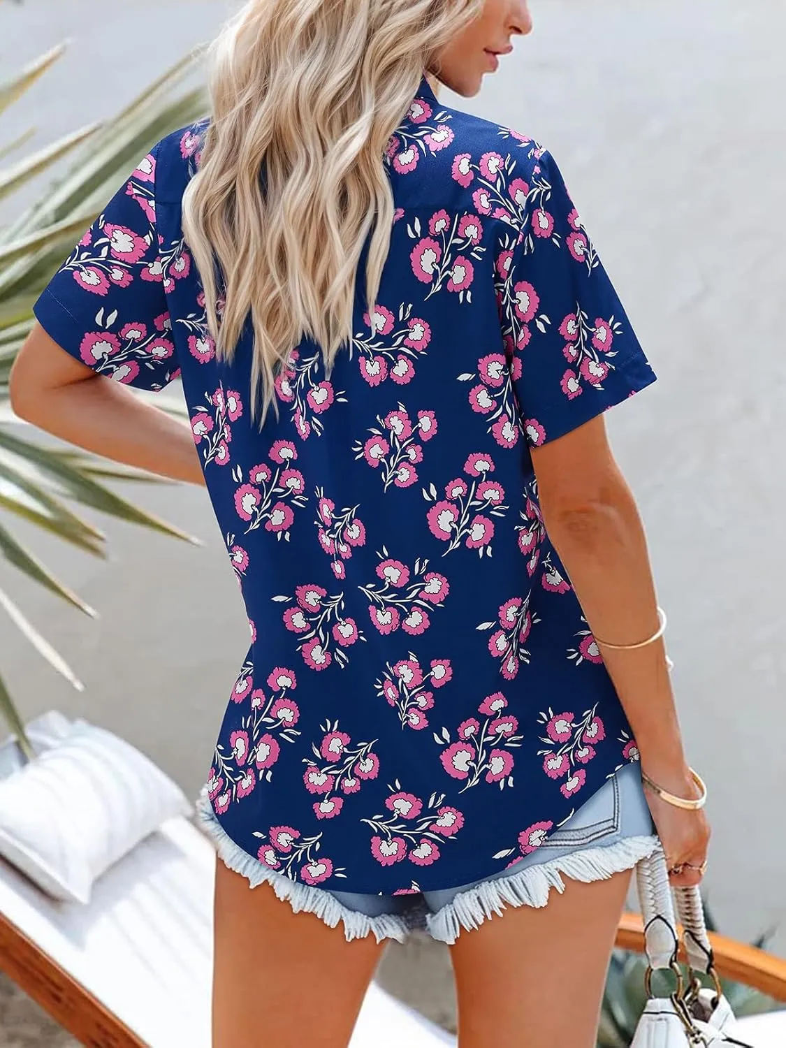 siliteelon Womens Short Sleeve Button Down Shirts Hawaiian Tropical Floral Printed Casual Camp Shirts Blouse Summer Tops