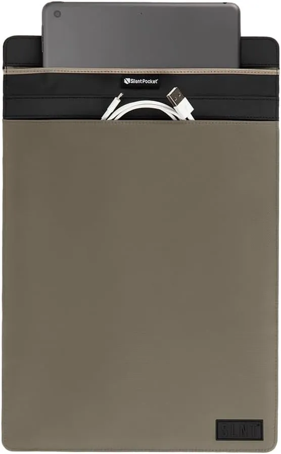 SLNT Faraday Bag Tablet Sleeve with Silent Pocket - Weatherproof Nylon, Signal Blocking Device Shielding for iPad, Samsung Galaxy Tab, Most Tablets, Travel, Privacy (Light Grey, X-Large)